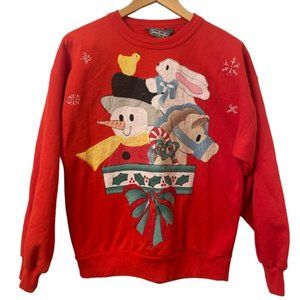 Vintage ugly Christmas holiday Serge Saint Yves appliqué sweatshirt